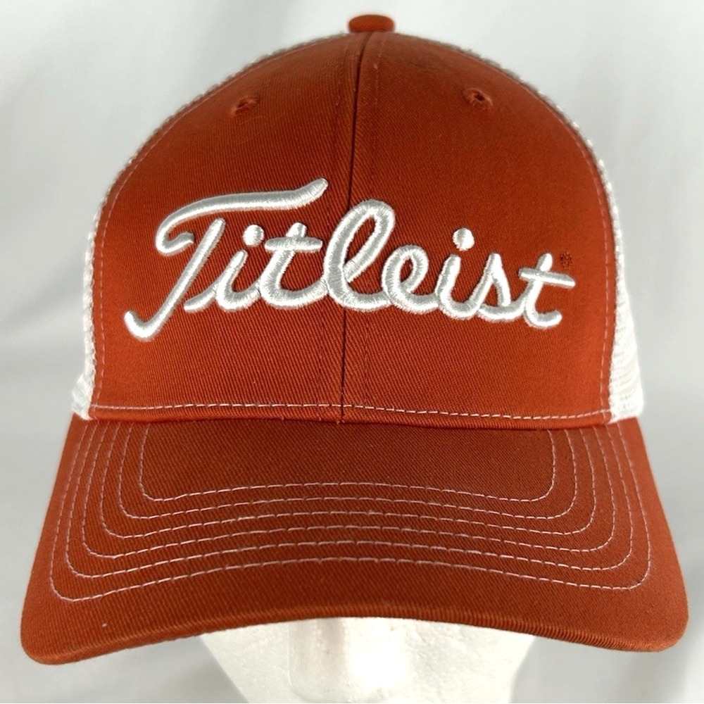 Titleist Footjoy Burnt Orange Mesh Strapback Hat Cap Golf Embroidered Adjustable